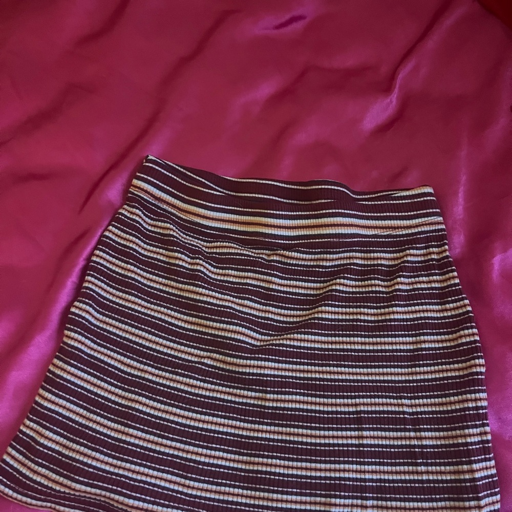 Almost Famous A-Line Skirt - Burgundy and Cream Stripes